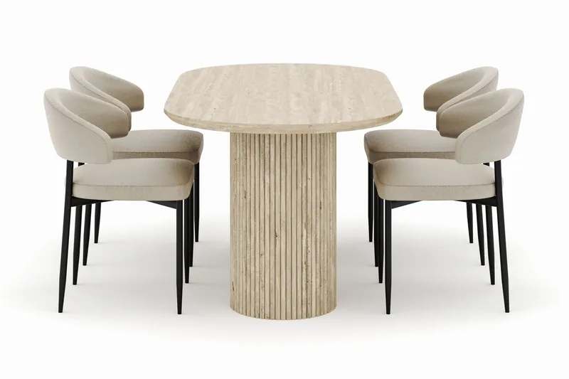 Uppveda Ovalt Spisebord 180x90 cm med 4 Sawako Stoler - Beige - Møbler - Bord - Spisegruppe