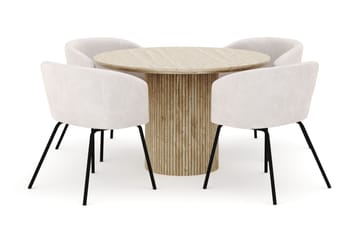 Uppveda Rundt Spisebord 120 cm med 4 Berit Stoler - Beige - Møbler - Bord - Spisegruppe