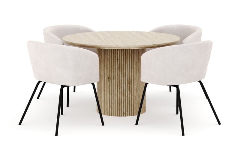 Uppveda Rundt Spisebord 120 cm med 4 Berit Stoler - Beige - Møbler - Bord - Spisegruppe