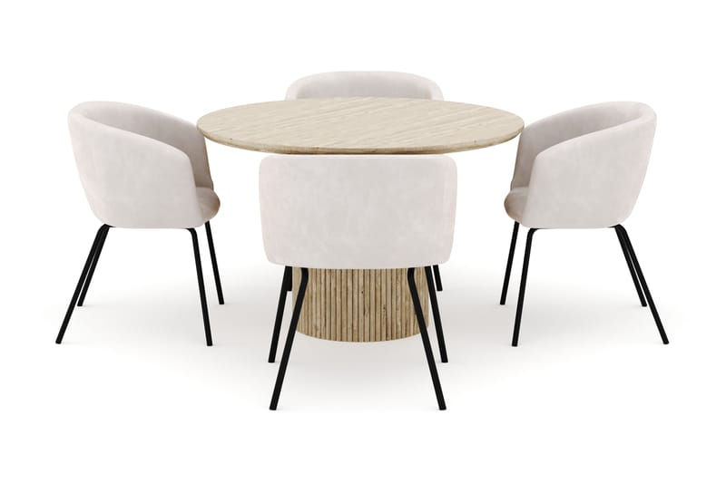 Uppveda Rundt Spisebord 120 cm med 4 Berit Stoler - Beige - Møbler - Bord - Spisegruppe