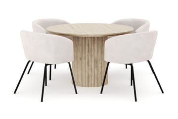Uppveda Rundt Spisebord 120 cm med 4 Berit Stoler - Beige - Møbler - Bord - Spisegruppe