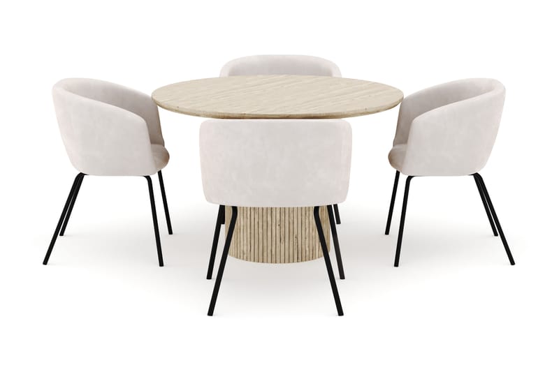 Uppveda Rundt Spisebord 120 cm med 4 Berit Stoler - Beige - Møbler - Bord - Spisegruppe
