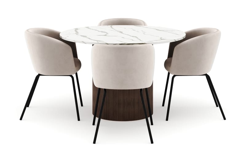 Uppveda Rundt Spisebord 120 cm med 4 Berit Stoler - Brun - Møbler - Bord - Spisegruppe
