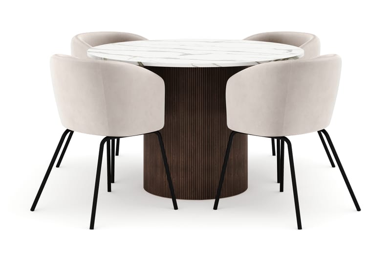 Uppveda Rundt Spisebord 120 cm med 4 Berit Stoler - Brun - Møbler - Bord - Spisegruppe