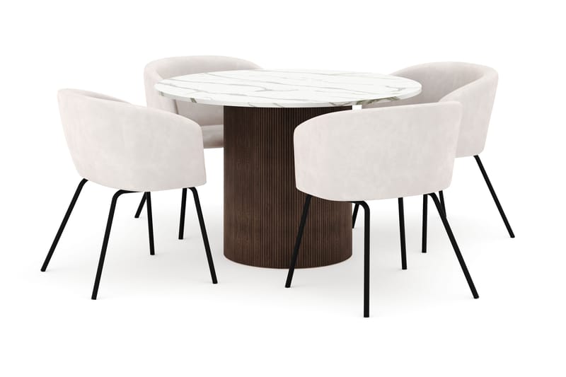 Uppveda Rundt Spisebord 120 cm med 4 Berit Stoler - Brun - Møbler - Bord - Spisegruppe