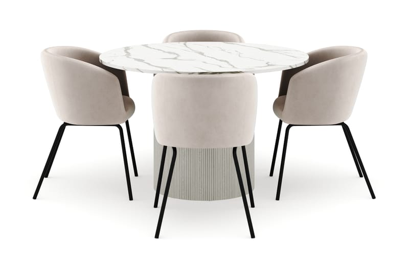 Uppveda Rundt Spisebord 120 cm med 4 Berit Stoler - Hvit - Møbler - Bord - Spisegruppe