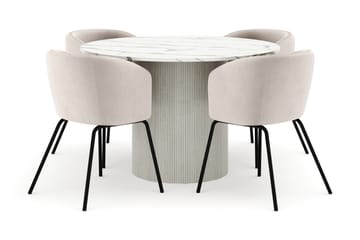 Uppveda Rundt Spisebord 120 cm med 4 Berit Stoler - Hvit - Møbler - Bord - Spisegruppe