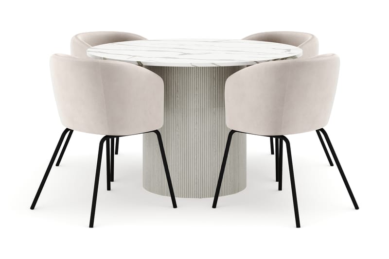 Uppveda Rundt Spisebord 120 cm med 4 Berit Stoler - Hvit - Møbler - Bord - Spisegruppe