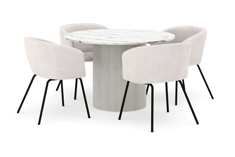 Uppveda Rundt Spisebord 120 cm med 4 Berit Stoler - Hvit - Møbler - Bord - Spisegruppe