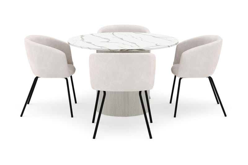 Uppveda Rundt Spisebord 120 cm med 4 Berit Stoler - Hvit - Møbler - Bord - Spisegruppe