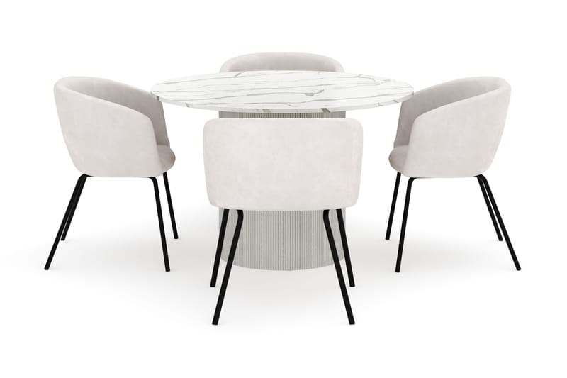 Uppveda Rundt Spisebord 120 cm med 4 Berit Stoler - Hvit - Møbler - Bord - Spisegruppe