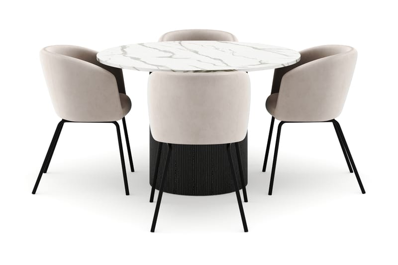 Uppveda Rundt Spisebord 120 cm med 4 Berit Stoler - Svart/Hvit - Møbler - Bord - Spisegruppe
