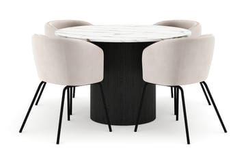 Uppveda Rundt Spisebord 120 cm med 4 Berit Stoler - Svart/Hvit - Møbler - Bord - Spisegruppe