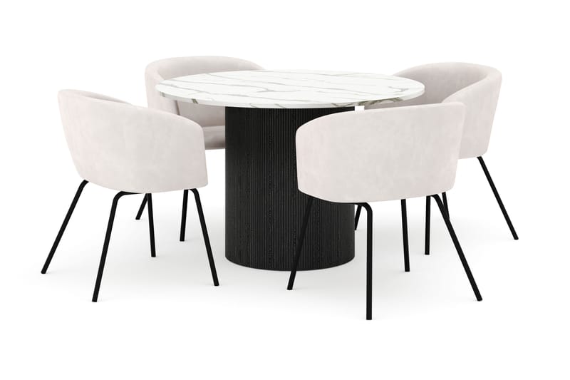 Uppveda Rundt Spisebord 120 cm med 4 Berit Stoler - Svart/Hvit - Møbler - Bord - Spisegruppe