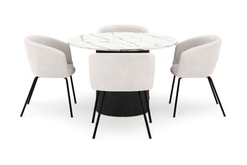 Uppveda Rundt Spisebord 120 cm med 4 Berit Stoler - Svart/Hvit - Møbler - Bord - Spisegruppe