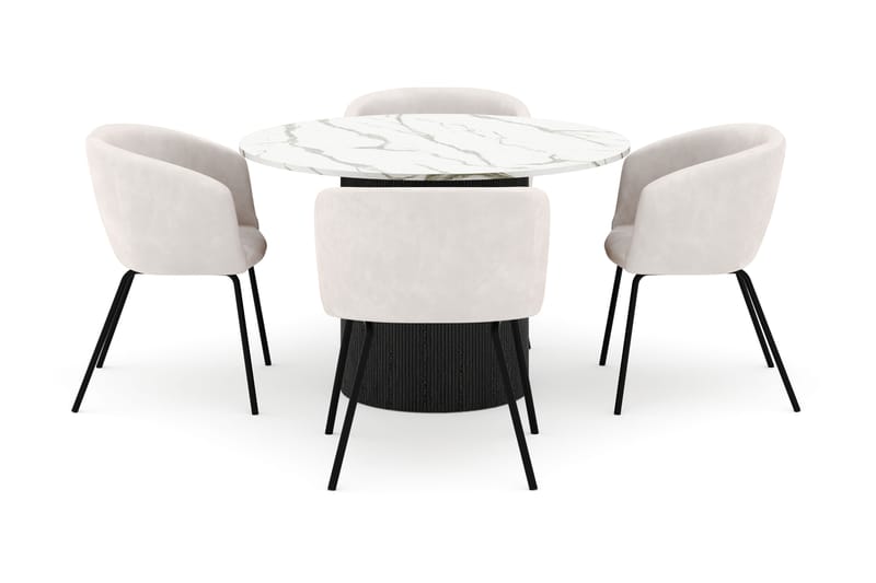 Uppveda Rundt Spisebord 120 cm med 4 Berit Stoler - Svart/Hvit - Møbler - Bord - Spisegruppe