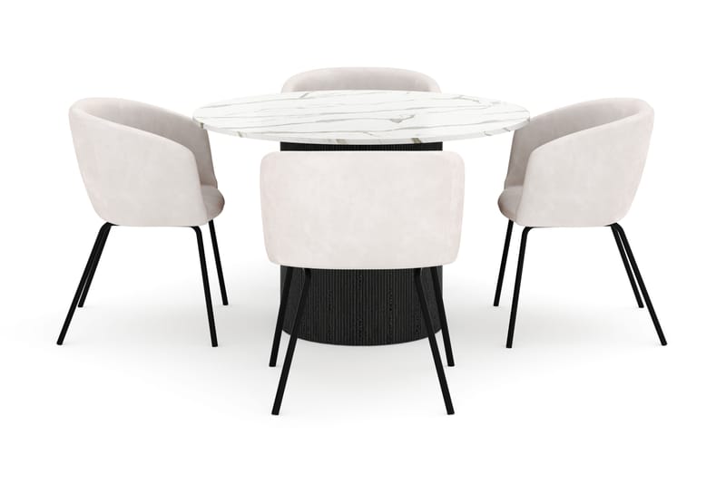Uppveda Rundt Spisebord 120 cm med 4 Berit Stoler - Svart/Hvit - Møbler - Bord - Spisegruppe