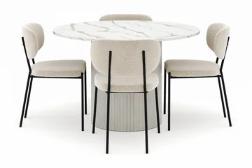 Uppveda Rundt Spisebord 120 cm med 4 Gemmiano Stoler - Hvit - Møbler - Bord - Spisegruppe