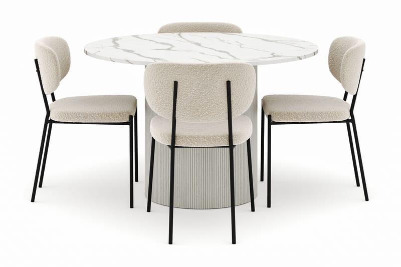 Uppveda Rundt Spisebord 120 cm med 4 Gemmiano Stoler - Hvit - Møbler - Bord - Spisegruppe