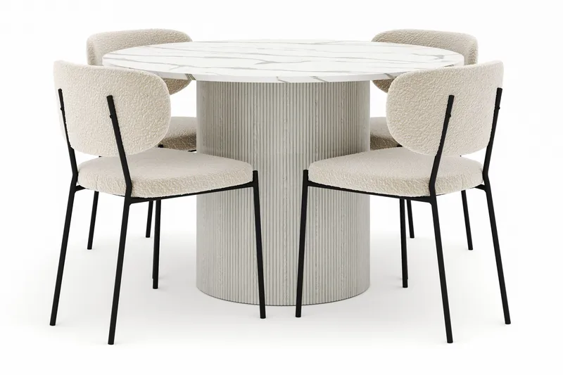 Uppveda Rundt Spisebord 120 cm med 4 Gemmiano Stoler, Hvit