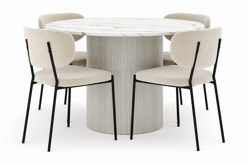 Uppveda Rundt Spisebord 120 cm med 4 Gemmiano Stoler - Hvit - Møbler - Bord - Spisegruppe