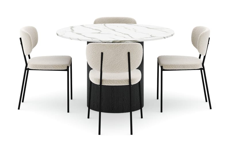 Uppveda Rundt Spisebord 120 cm med 4 Gemmiano Stoler - Svart/Hvit - Møbler - Bord - Spisegruppe