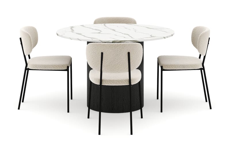 Uppveda Rundt Spisebord 120 cm med 4 Gemmiano Stoler - Svart/Hvit - Møbler - Bord - Spisegruppe