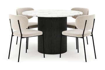 Uppveda Rundt Spisebord 120 cm med 4 Gemmiano Stoler - Svart/Hvit - Møbler - Bord - Spisegruppe