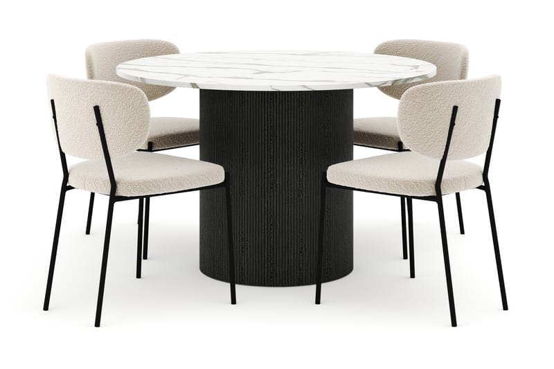 Uppveda Rundt Spisebord 120 cm med 4 Gemmiano Stoler - Svart/Hvit - Møbler - Bord - Spisegruppe