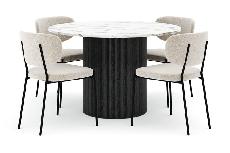 Uppveda Rundt Spisebord 120 cm med 4 Gemmiano Stoler - Svart/Hvit - Møbler - Bord - Spisegruppe