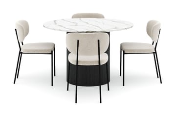 Uppveda Rundt Spisebord 120 cm med 4 Gemmiano Stoler - Svart/Hvit - Møbler - Bord - Spisegruppe