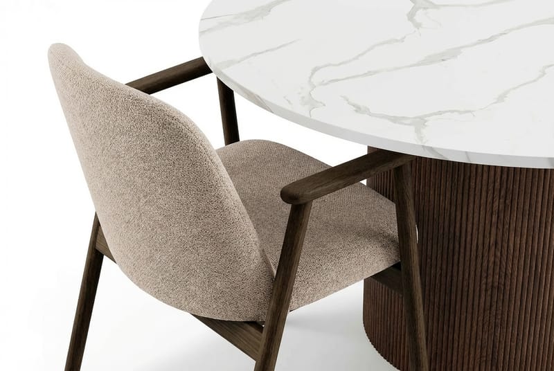 Uppveda Rundt Spisebord 120 cm med 4 Reciclar Spisestoler - Hvit/Brun/Greige - Møbler - Bord - Spisegruppe