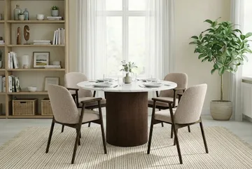 Uppveda Rundt Spisebord 120 cm med 4 Reciclar Spisestoler - Hvit/Brun/Greige - Møbler - Bord - Spisegruppe