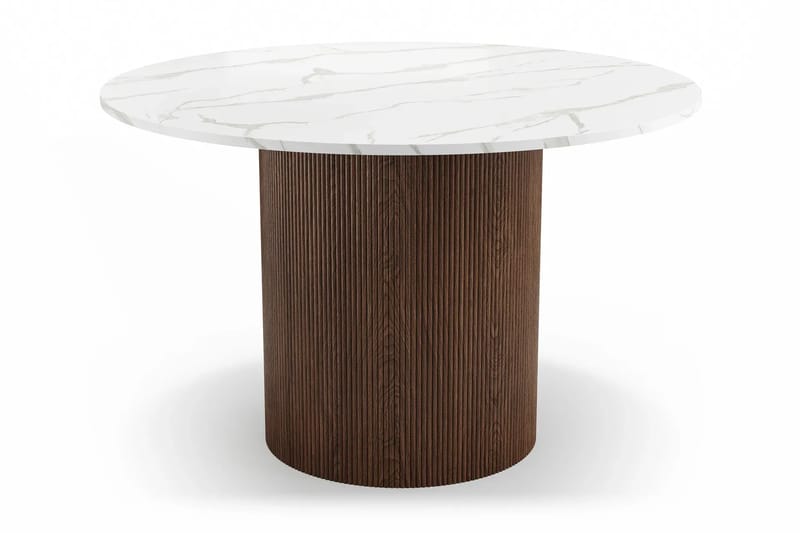 Uppveda Rundt Spisebord 120 cm med 4 Reciclar Spisestoler - Hvit/Brun/Greige - Møbler - Bord - Spisegruppe