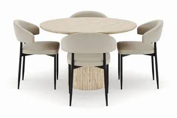 Uppveda Rundt Spisebord 120 cm med 4 Sawako Stoler - Beige - Møbler - Bord - Spisegruppe