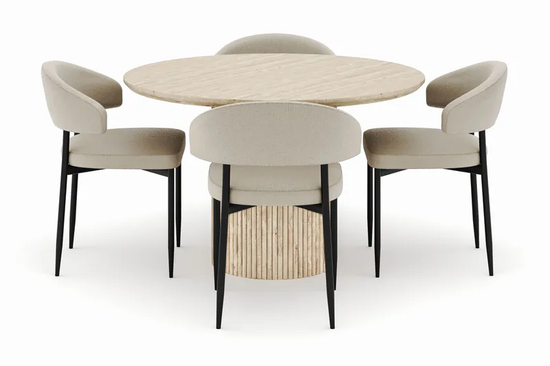Uppveda Rundt Spisebord 120 cm med 4 Sawako Stoler - Beige - Møbler - Bord - Spisegruppe