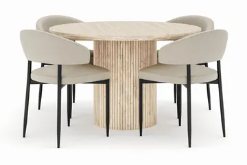 Uppveda Rundt Spisebord 120 cm med 4 Sawako Stoler - Beige - Møbler - Bord - Spisegruppe