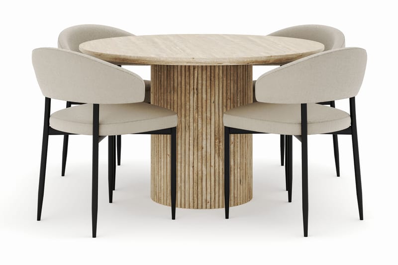Uppveda Rundt Spisebord 120 cm med 4 Sawako Stoler - Beige - Møbler - Bord - Spisegruppe