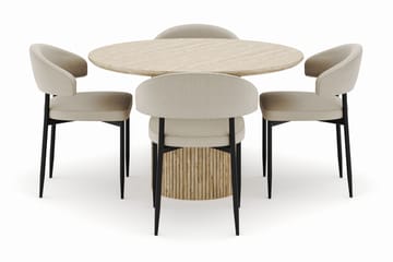 Uppveda Rundt Spisebord 120 cm med 4 Sawako Stoler - Beige - Møbler - Bord - Spisegruppe