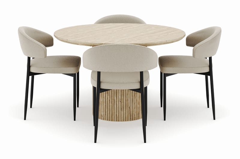 Uppveda Rundt Spisebord 120 cm med 4 Sawako Stoler - Beige - Møbler - Bord - Spisegruppe