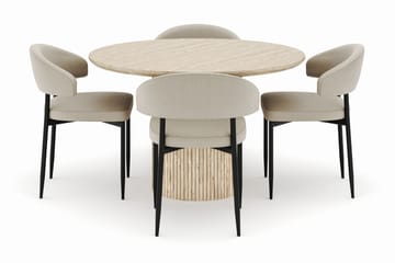 Uppveda Rundt Spisebord 120 cm med 4 Sawako Stoler - Beige - Møbler - Bord - Spisegruppe