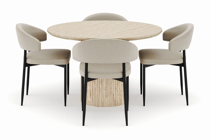 Uppveda Rundt Spisebord 120 cm med 4 Sawako Stoler - Beige - Møbler - Bord - Spisegruppe