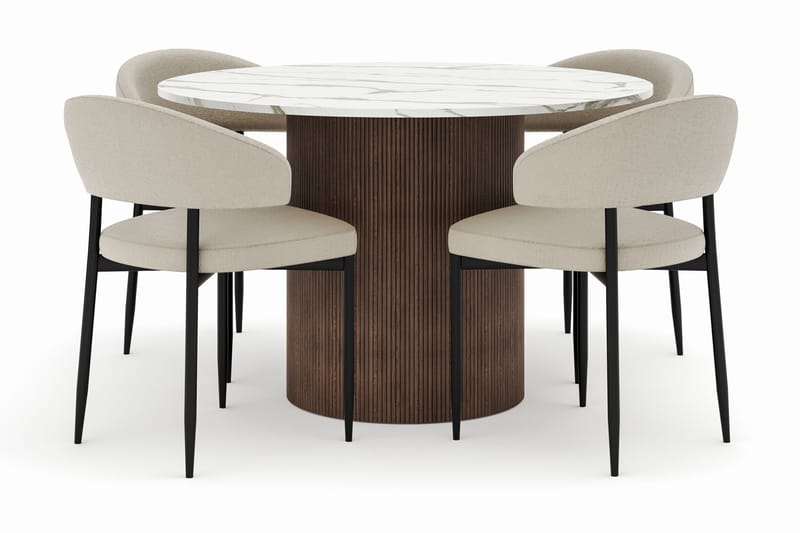 Uppveda Rundt Spisebord 120 cm med 4 Sawako Stoler - Brun - Møbler - Bord - Spisegruppe