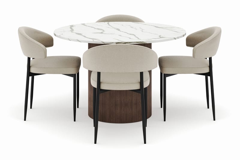 Uppveda Rundt Spisebord 120 cm med 4 Sawako Stoler - Brun - Møbler - Bord - Spisegruppe