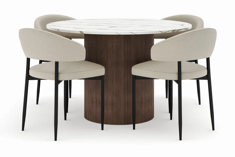 Uppveda Rundt Spisebord 120 cm med 4 Sawako Stoler, Brun