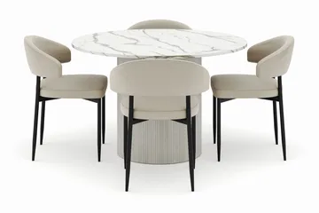 Uppveda Rundt Spisebord 120 cm med 4 Sawako Stoler - Hvit - Møbler - Bord - Spisegruppe