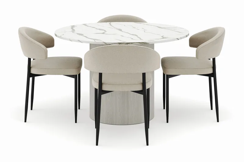 Uppveda Rundt Spisebord 120 cm med 4 Sawako Stoler - Hvit - Møbler - Bord - Spisegruppe