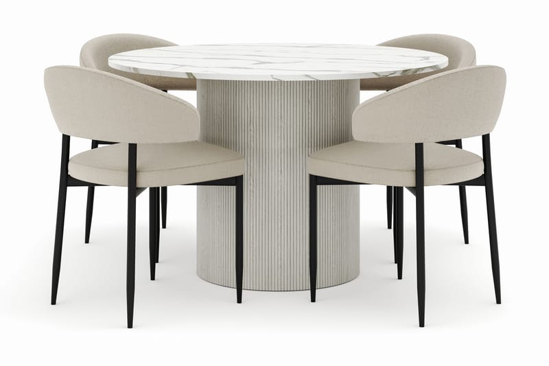 Uppveda Rundt Spisebord 120 cm med 4 Sawako Stoler - Hvit - Møbler - Bord - Spisegruppe