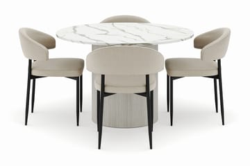 Uppveda Rundt Spisebord 120 cm med 4 Sawako Stoler - Hvit - Møbler - Bord - Spisegruppe
