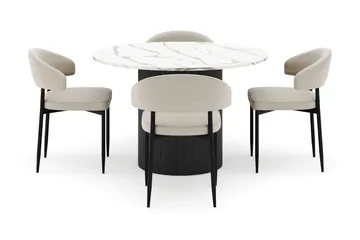 Uppveda Rundt Spisebord 120 cm med 4 Sawako Stoler - Svart/Hvit - Møbler - Bord - Spisegruppe